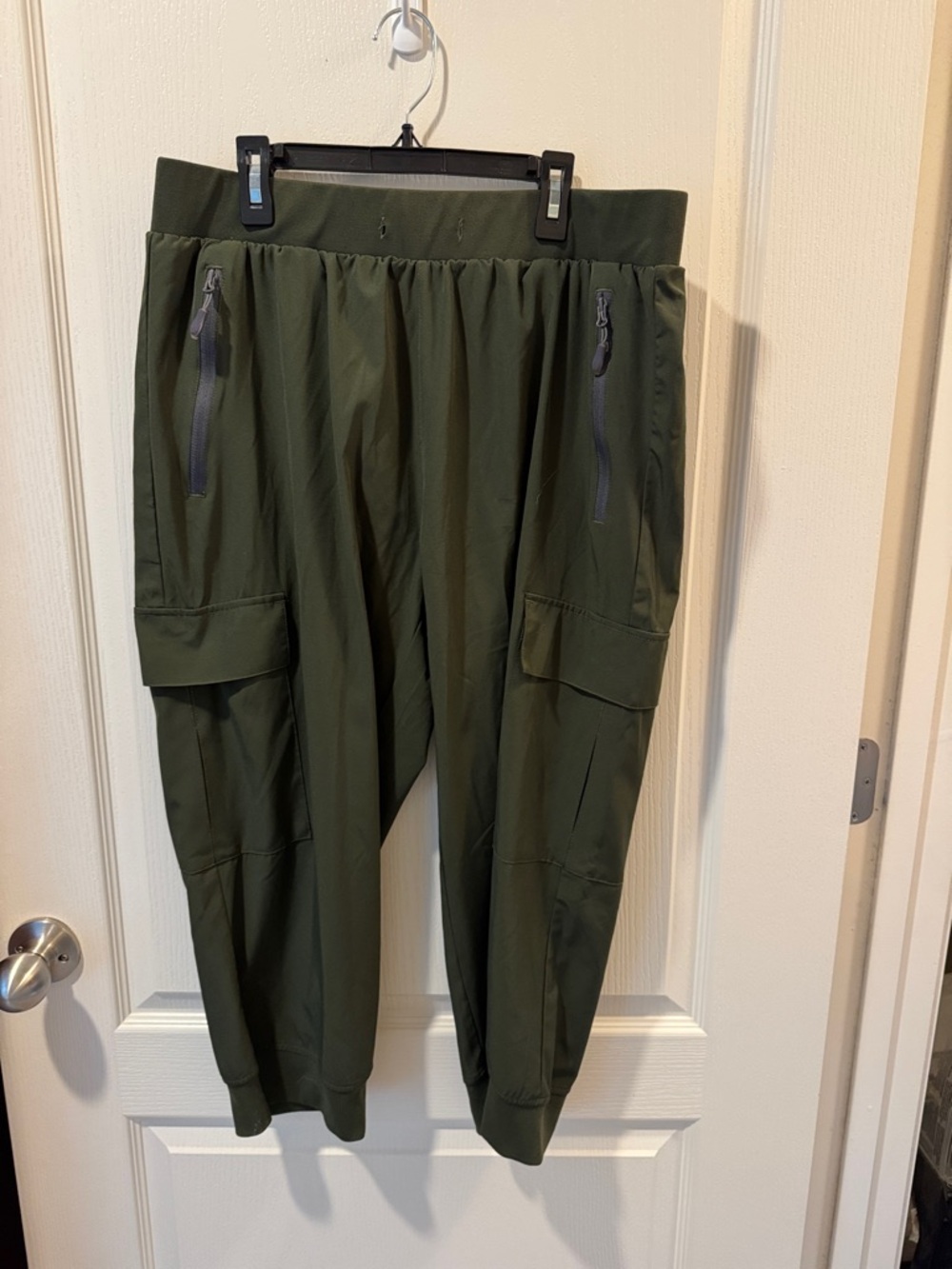 High-Rise Olive Cargo Joggers with Zip Pockets
